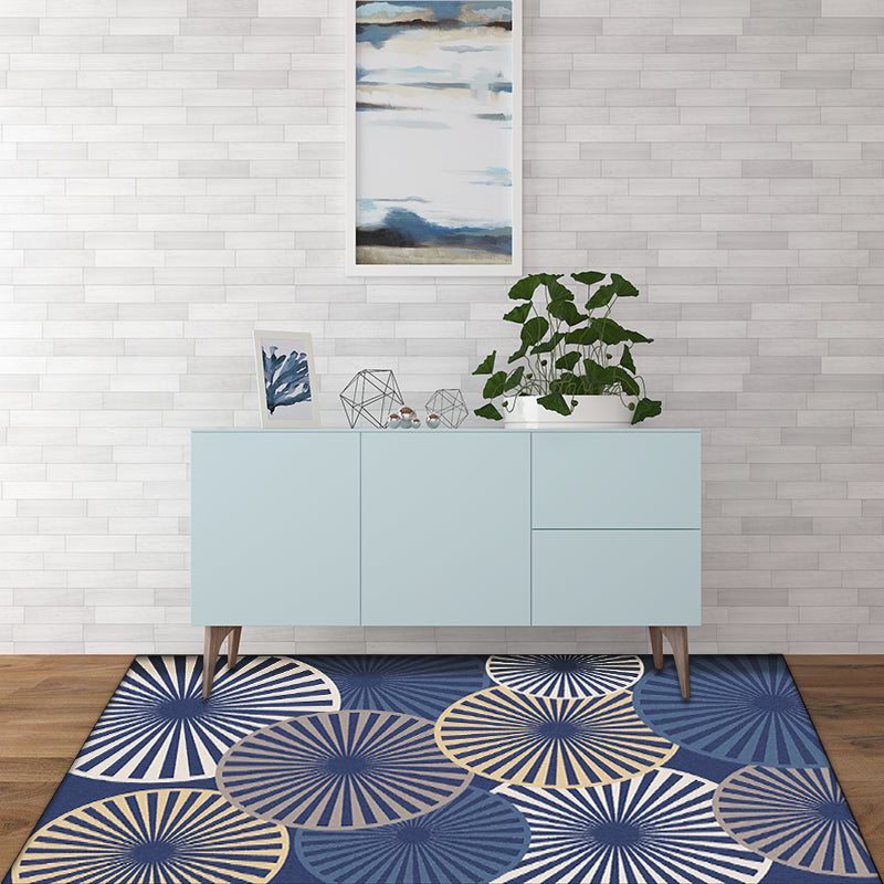 Stijlvol radiaal patroon tapijt Beige en Blauw Modern tapijt Polyester Wasbaar Antislip achterkant Tapijt voor de woonkamer