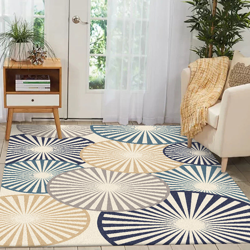 Stijlvol radiaal patroon tapijt Beige en Blauw Modern tapijt Polyester Wasbaar Antislip achterkant Tapijt voor de woonkamer