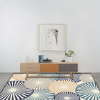 Stijlvol radiaal patroon tapijt Beige en Blauw Modern tapijt Polyester Wasbaar Antislip achterkant Tapijt voor de woonkamer