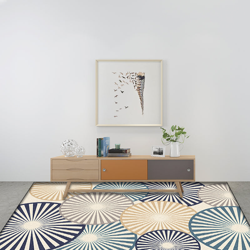 Stijlvol radiaal patroon tapijt Beige en Blauw Modern tapijt Polyester Wasbaar Antislip achterkant Tapijt voor de woonkamer