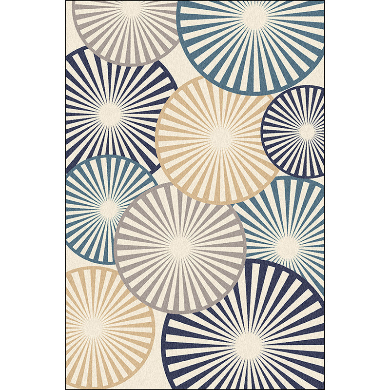 Stijlvol radiaal patroon tapijt Beige en Blauw Modern tapijt Polyester Wasbaar Antislip achterkant Tapijt voor de woonkamer