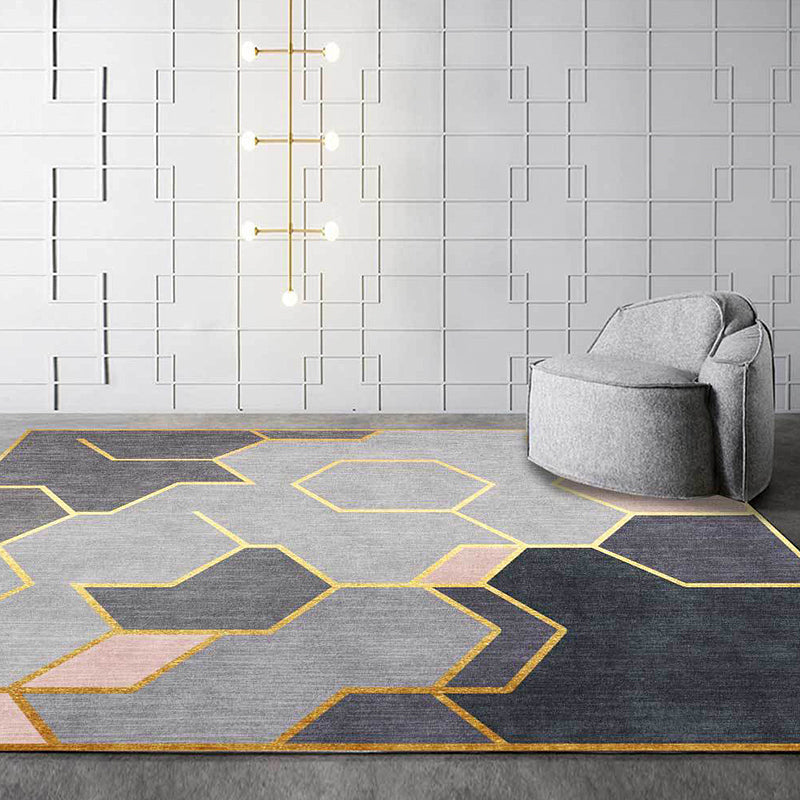 Grijze novelty vloerkleed polyester geometrisch patroon vloerkleed wasbaar antislip achterkant vloerkleed voor woonkamer