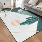 Moderne woonkamer tapijt in groen en grijs kleurblok cactus zon print tapijt polyester antislip achterkant wasbaar tapijt