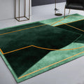 Groen Slaapkamer Tapijt Moderne Kleurblok Geometrische Lijnpatroon Tapijt Polyester Vuilbestendig Tapijt