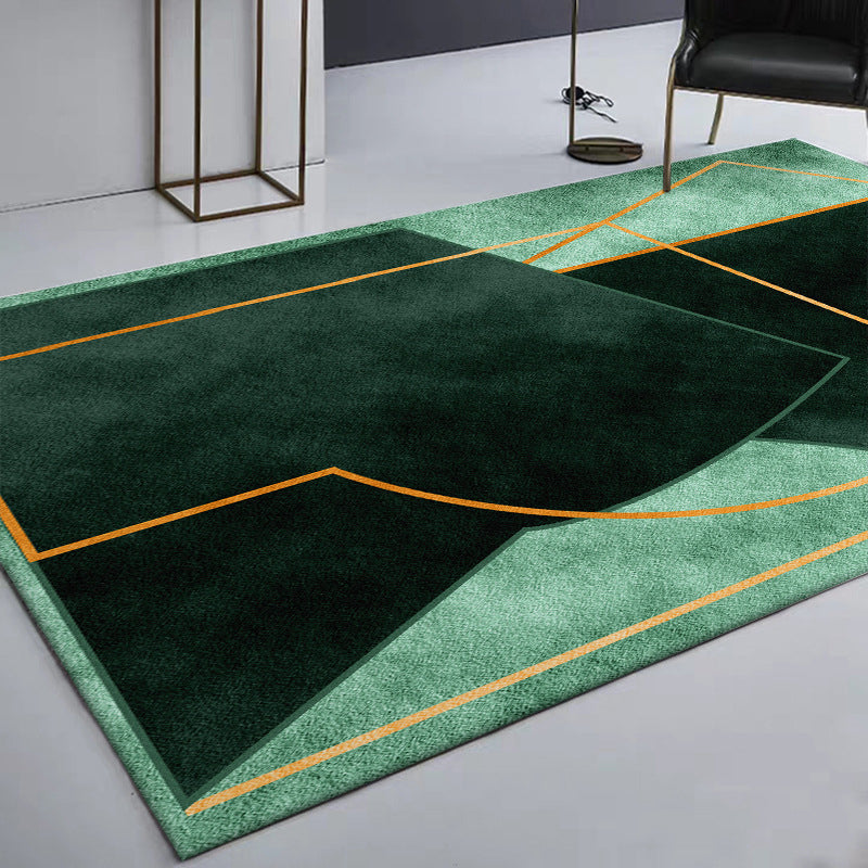 Groen Slaapkamer Tapijt Moderne Kleurblok Geometrische Lijnpatroon Tapijt Polyester Vuilbestendig Tapijt