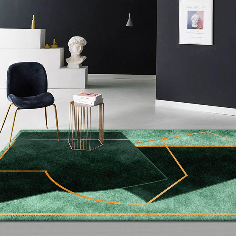 Groen Slaapkamer Tapijt Moderne Kleurblok Geometrische Lijnpatroon Tapijt Polyester Vuilbestendig Tapijt