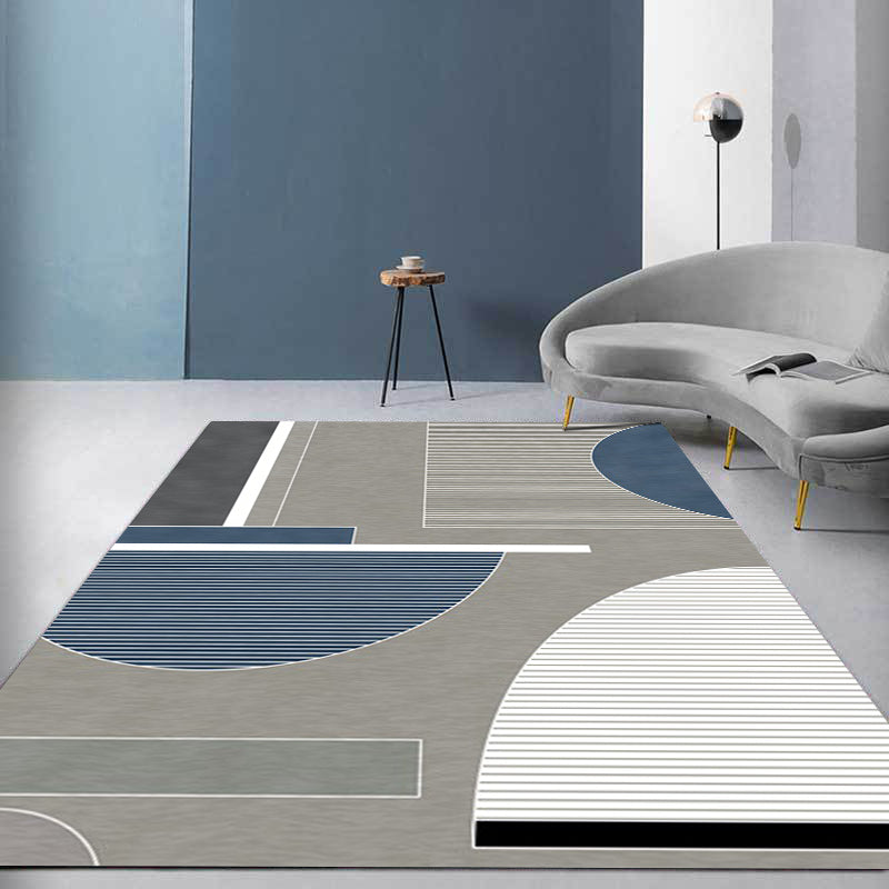 Moderne woonkamer tapijt in grijs kleurblok strepen onregelmatige vorm bedrukte tapijt polyester antislip achterkant tapijt