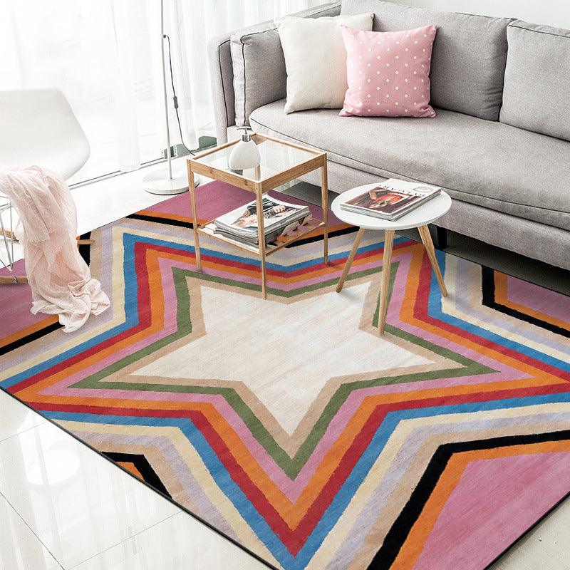Casual moderne vloerkleed in roze geometrisch sterrenpatroon Vloerkleed Polyester huisdiervriendelijk vloerkleed voor appartement decoratie