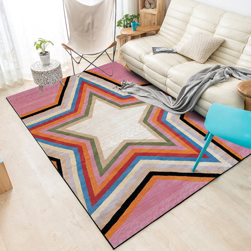 Casual moderne vloerkleed in roze geometrisch sterrenpatroon Vloerkleed Polyester huisdiervriendelijk vloerkleed voor appartement decoratie