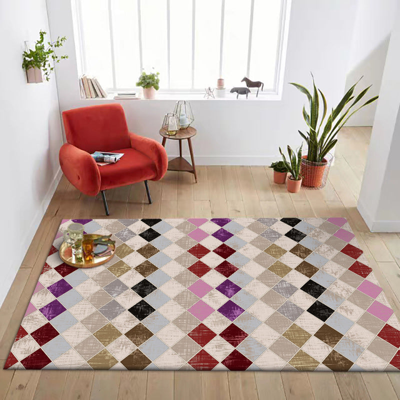 Kleurrtapijt voor de Slaapkamer Modern Geometrisch Diamantpatroon Vloerkleed Polyester Vlekbestendig Vloerkleed