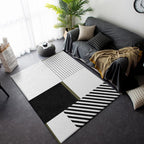 Nordic Modern Vloerkleed in Zwart en Wit geometrisch stippenpatroon gestreept vloerkleed polyester wasbaar vloerkleed voor woningdecoratie
