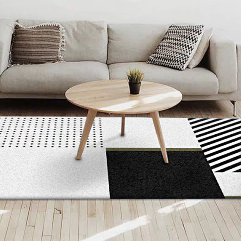 Nordic Modern Vloerkleed in Zwart en Wit geometrisch stippenpatroon gestreept vloerkleed polyester wasbaar vloerkleed voor woningdecoratie