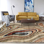 Scandinavian Modern Vloerkleed in Bruin Abstract Gedraaide Lijn Patroon Vloerkleed Polyester Wasbaar Vloerkleed voor Woondecoratie