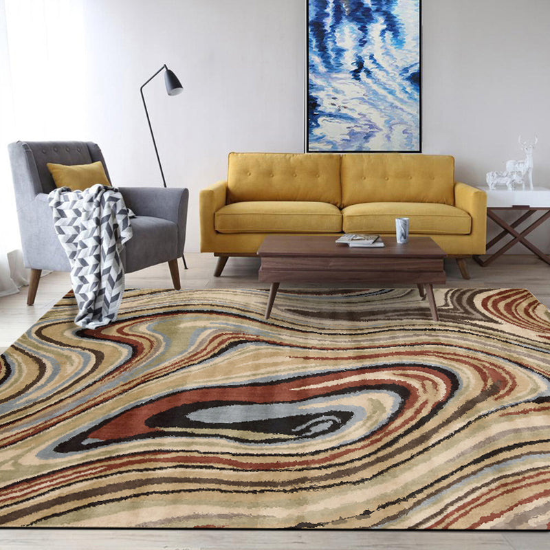 Scandinavian Modern Vloerkleed in Bruin Abstract Gedraaide Lijn Patroon Vloerkleed Polyester Wasbaar Vloerkleed voor Woondecoratie