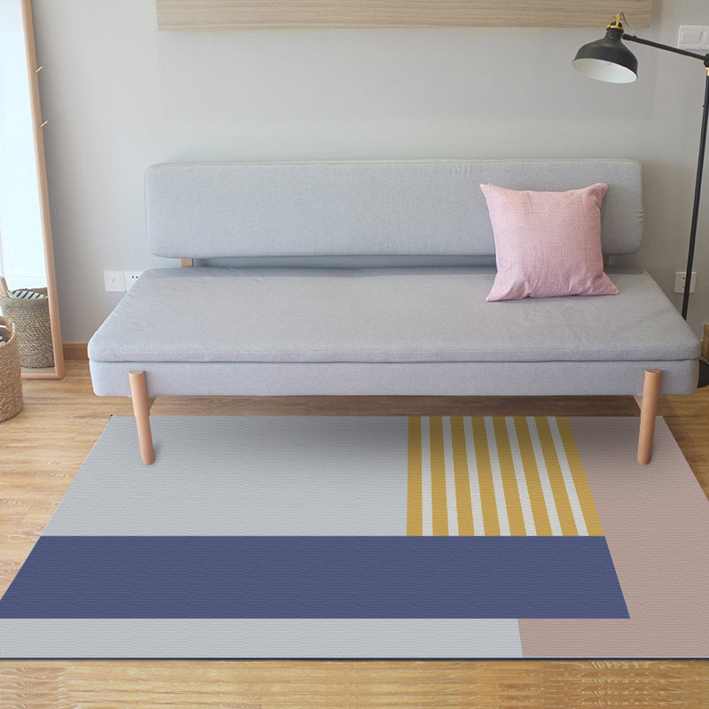 Eenvoudig modern tapijt in grijs en blauw kleurblokpatroon tapijt polyester huisdiervriendelijk tapijt voor woninginrichting