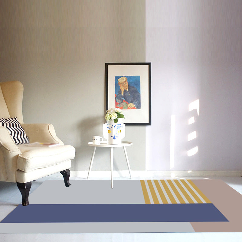 Eenvoudig modern tapijt in grijs en blauw kleurblokpatroon tapijt polyester huisdiervriendelijk tapijt voor woninginrichting