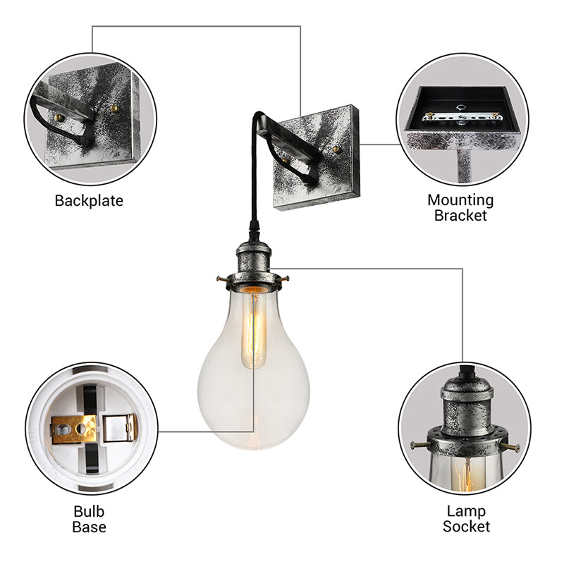 Zwarte bolvormige lampenkap wandlamp industrieel helder glas 1 licht woonkamer wandlampen lamp