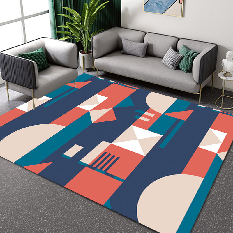 Oranje en Blauwe Slaapkamer Tapijt Moderne Kleurblokpatroon Gebiedtapijt Polyester Vlekbestendig Tapijt