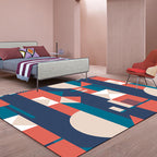 Oranje en Blauwe Slaapkamer Tapijt Moderne Kleurblokpatroon Gebiedtapijt Polyester Vlekbestendig Tapijt