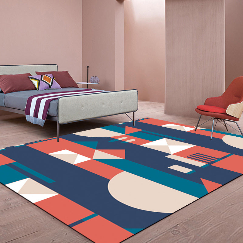 Oranje en Blauwe Slaapkamer Tapijt Moderne Kleurblokpatroon Gebiedtapijt Polyester Vlekbestendig Tapijt