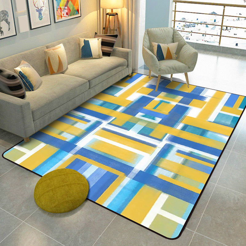 Casual moderne tapijt in zwart en blauw abstract rechthoekig patroon tapijt polyester huisdiervriendelijk tapijt voor woningdecoratie