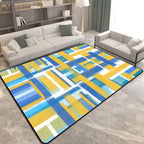 Casual moderne tapijt in zwart en blauw abstract rechthoekig patroon tapijt polyester huisdiervriendelijk tapijt voor woningdecoratie
