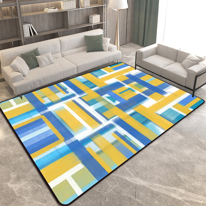 Casual moderne tapijt in zwart en blauw abstract rechthoekig patroon tapijt polyester huisdiervriendelijk tapijt voor woningdecoratie