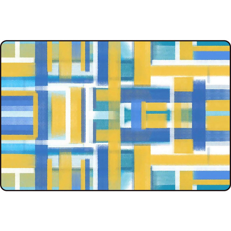 Casual moderne tapijt in zwart en blauw abstract rechthoekig patroon tapijt polyester huisdiervriendelijk tapijt voor woningdecoratie
