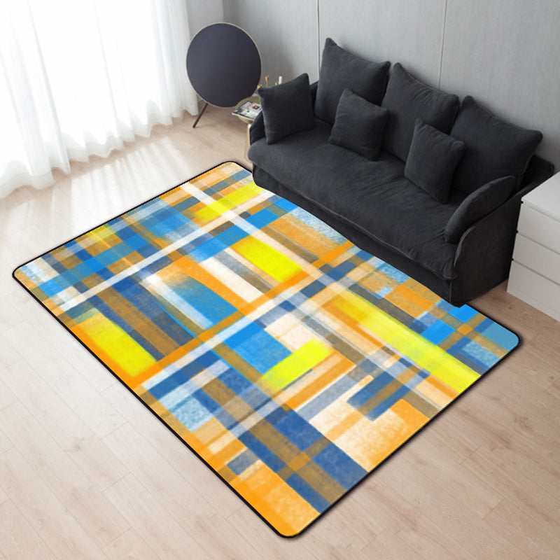 Casual moderne tapijt in zwart en blauw abstract rechthoekig patroon tapijt polyester huisdiervriendelijk tapijt voor woningdecoratie