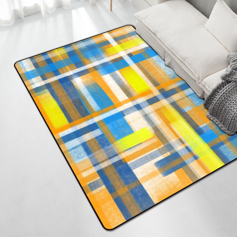 Casual moderne tapijt in zwart en blauw abstract rechthoekig patroon tapijt polyester huisdiervriendelijk tapijt voor woningdecoratie