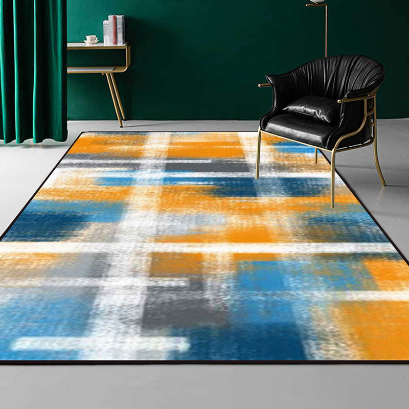 Casual moderne tapijt in zwart en blauw abstract rechthoekig patroon tapijt polyester huisdiervriendelijk tapijt voor woningdecoratie