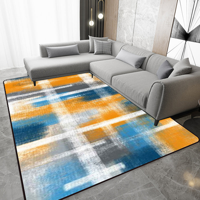 Casual moderne tapijt in zwart en blauw abstract rechthoekig patroon tapijt polyester huisdiervriendelijk tapijt voor woningdecoratie