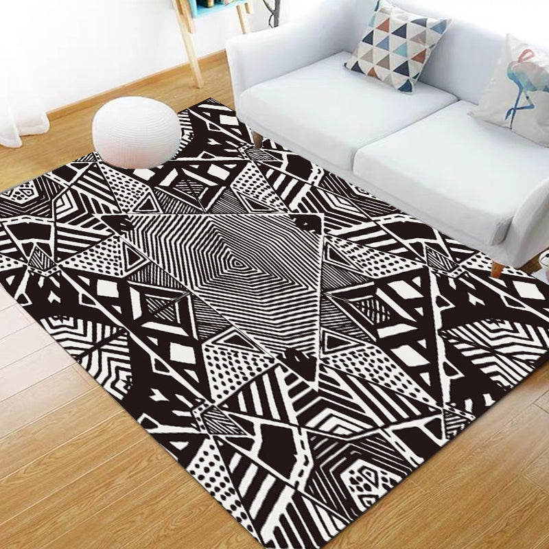 Noordse Moderne Vloerkleed met Zwarte Lijnen Punt Patroon Vloerkleed Polyester Machine Wasbaar Vloerkleed voor Thuisdecoratie