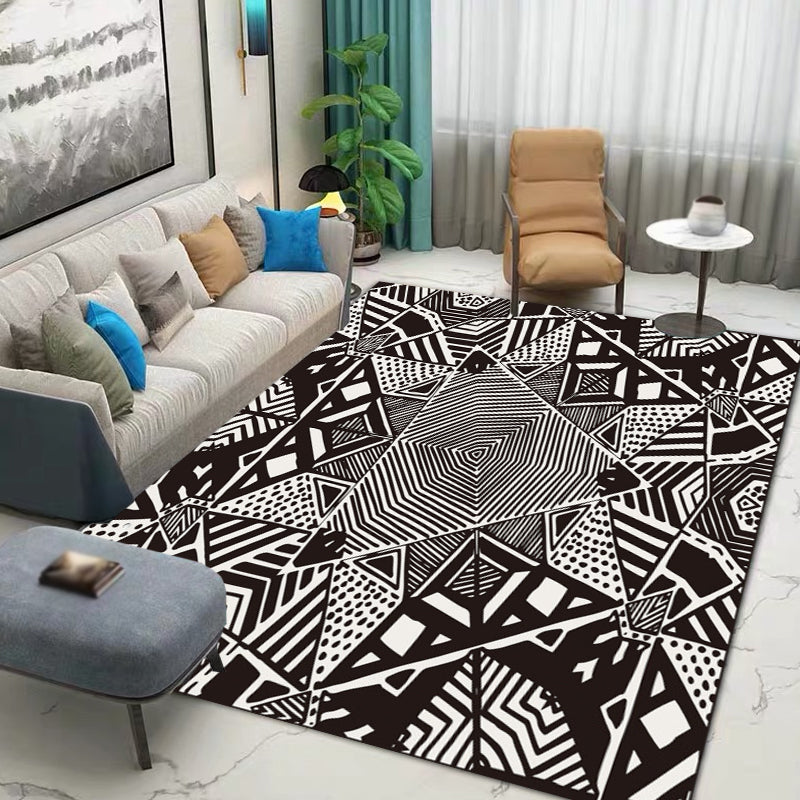 Noordse Moderne Vloerkleed met Zwarte Lijnen Punt Patroon Vloerkleed Polyester Machine Wasbaar Vloerkleed voor Thuisdecoratie