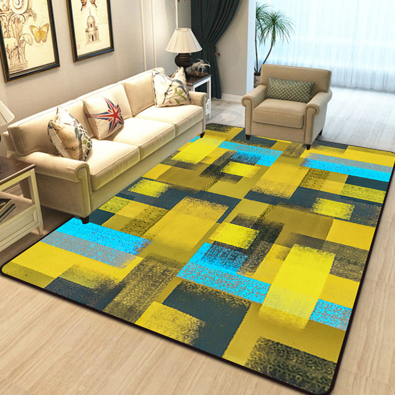 Zwart en Geel Slaapkamer Tapijt Modern Abstract Schilderij Patroon Vloerkleed Polyester Wasbaar Tapijt