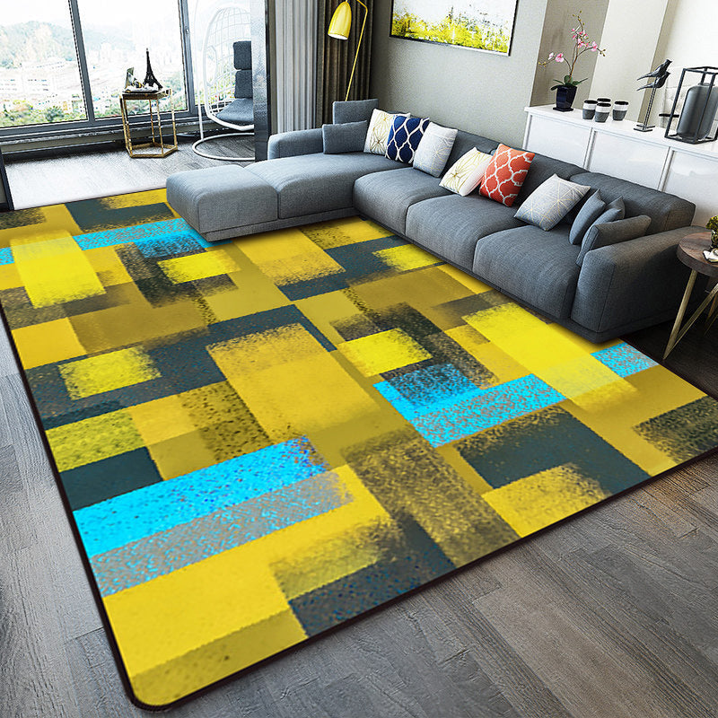 Zwart en Geel Slaapkamer Tapijt Modern Abstract Schilderij Patroon Vloerkleed Polyester Wasbaar Tapijt