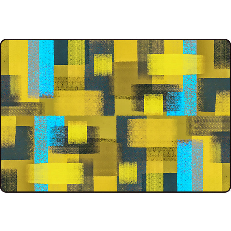 Zwart en Geel Slaapkamer Tapijt Modern Abstract Schilderij Patroon Vloerkleed Polyester Wasbaar Tapijt