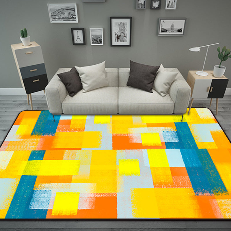Zwart en Geel Slaapkamer Tapijt Modern Abstract Schilderij Patroon Vloerkleed Polyester Wasbaar Tapijt