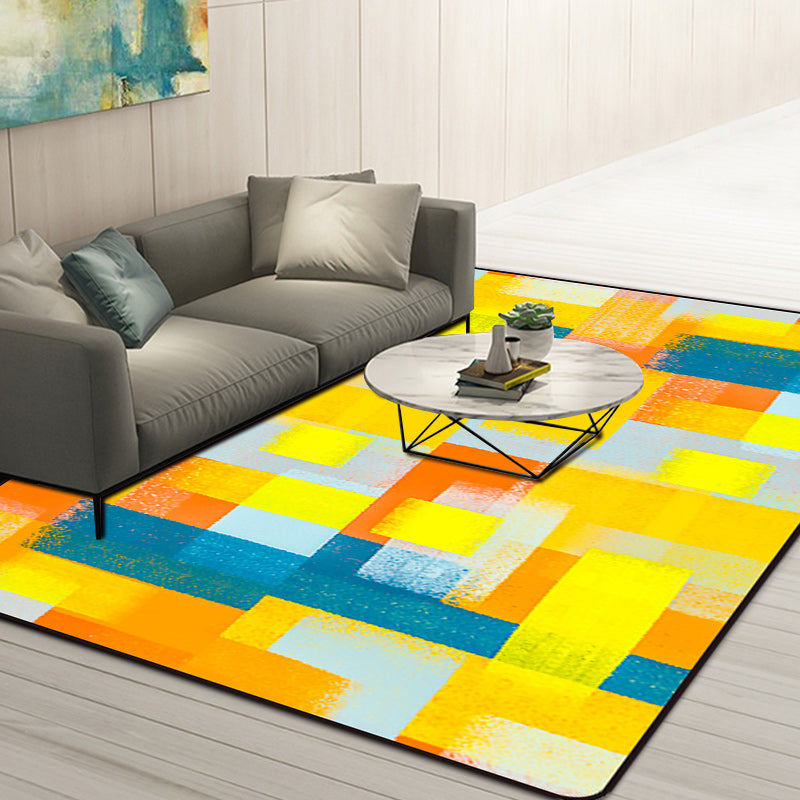 Zwart en Geel Slaapkamer Tapijt Modern Abstract Schilderij Patroon Vloerkleed Polyester Wasbaar Tapijt