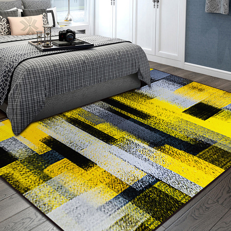 Zwart en Geel Slaapkamer Tapijt Modern Abstract Schilderij Patroon Vloerkleed Polyester Wasbaar Tapijt