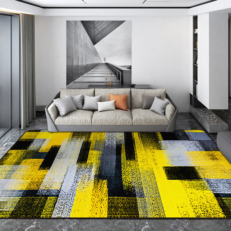 Zwart en Geel Slaapkamer Tapijt Modern Abstract Schilderij Patroon Vloerkleed Polyester Wasbaar Tapijt