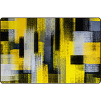 Zwart en Geel Slaapkamer Tapijt Modern Abstract Schilderij Patroon Vloerkleed Polyester Wasbaar Tapijt