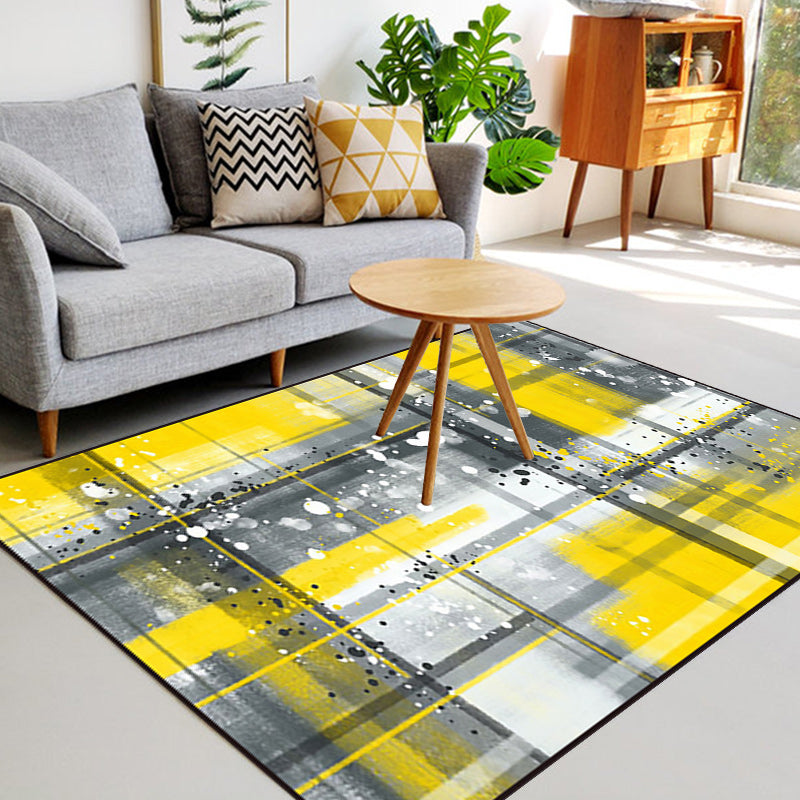 Zwart en Geel Slaapkamer Tapijt Modern Abstract Schilderij Patroon Vloerkleed Polyester Wasbaar Tapijt