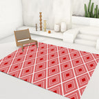 Rode Slaapkamer Tapijt Moderne Geruit Patroon Diamant Patroon Tapijt Polyester Wasbaar Vlekbestendig Tapijt