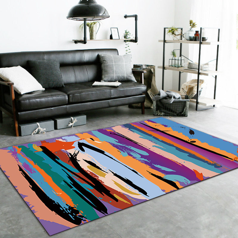Paarse Slaapkamer Tapijt Moderne Abstracte Verfpatroon Vloerkleed Polyester Antislip Vlekbestendig Tapijt