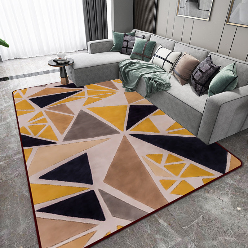 Minimalistisch modern tapijt in gele kleur box driehoek patroon tapijt polyester huisdiervriendelijk tapijt voor woningdecoratie