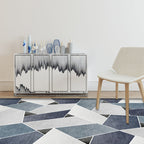 Uniek geometrisch patroon tapijt Blauw en Groen Modern tapijt Polyester Wasbaar Huisdierenvriendelijk antislip tapijt voor de woonkamer