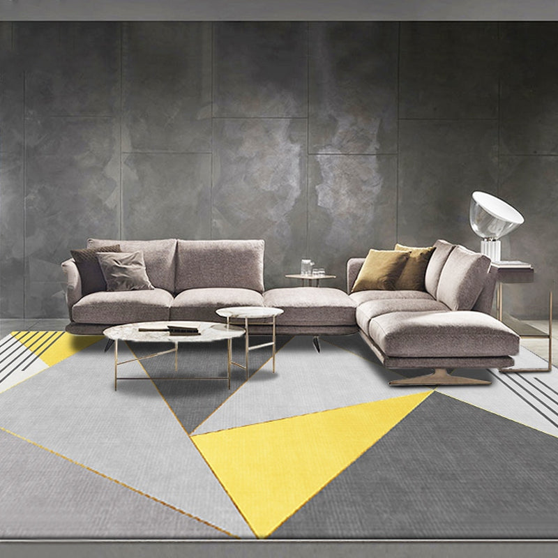 Nieuwe geometrische patroon tapijt geel en grijs modern tapijt polyester wasbaar huisdiervriendelijk antislip tapijt voor de woonkamer