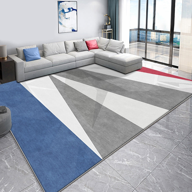 Grijs en Blauw Moderne Vloerkleed Polyester Kleurblok Vloerkleed Huisdiervriendelijk Wasbaar Antislip Achterkant Tapijt voor de Woonkamer