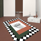 Oranje en Groene Modernisme Tapijt Polyester Figuur en Geometrisch Patroon Tapijt Huisdiervriendelijk Wasbaar Antislip Achterkant Tapijt voor Decoratie